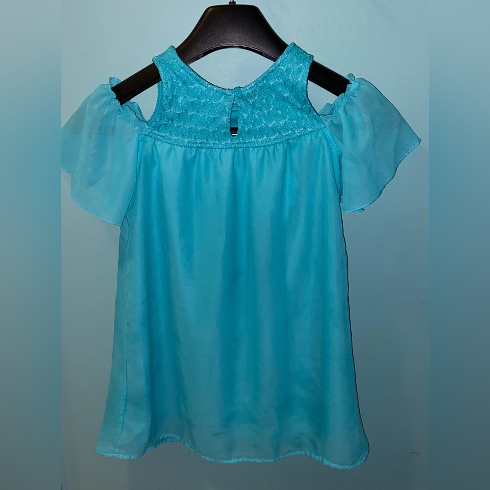 Wonder Nation/turquoise cold shoulder dress/Girls size medium 7/8 EUC - Picture 2 of 3